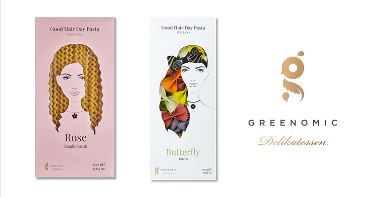 zweierlei Nudeln in eleganten Verpackungen von greenomic