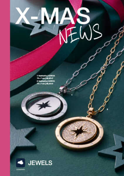 X-Mas News Prospekttitel mit zwei Ketten (gold und silber) mit Stern