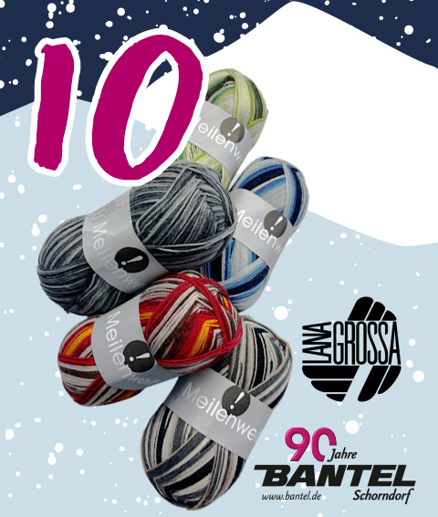 10.12 Bantel Adventskalender Sockenwolle „Meilenweit“ von Lana Grossa, 100 Gramm