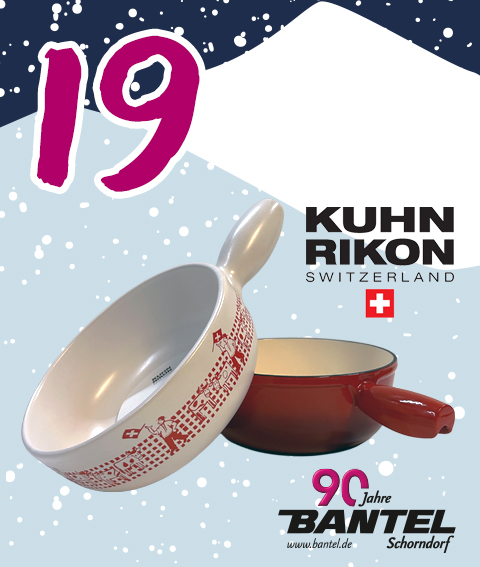 19.12. Bantel Adventskalender Fondue Topf Kuhn Rikon (Caquelon) für Käsefondue
