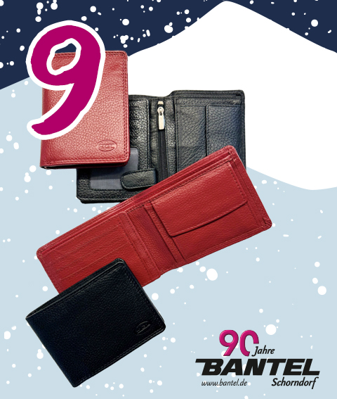 9.12 Bantel Adventskalender Ledergeldbeutel von HGL, RFID geschützt, in den Farben schwarz und rot