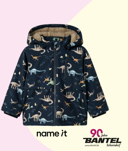 Kinder Winter-Jacke name it dunkelblau mit Dinoprint im Angebot