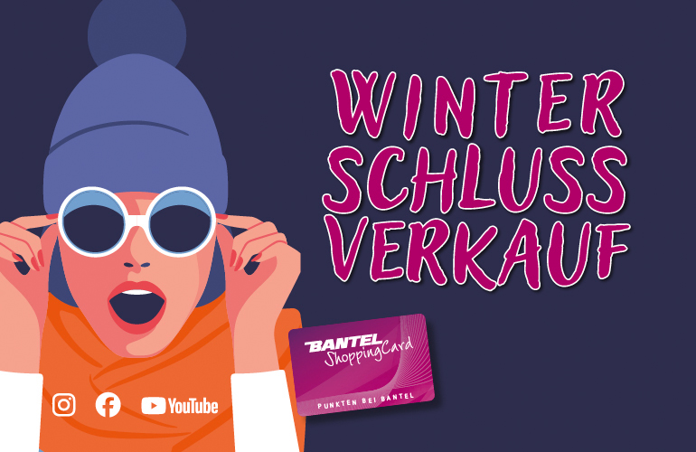 Winterschlussverkauf, Frau mit Bommelmütze und Sonnenmütze, orangener Schal