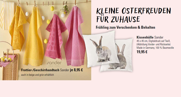 Geschirrtücher und Kissen mit Osterhasemotiv als Ostergeschenkidee