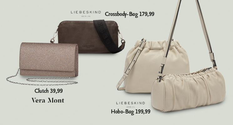 4 verschiedene Taschenmodelle in veschiedenen Farbgebungen der Marke Liebeskind