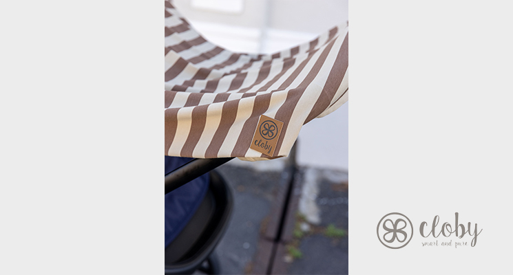 Kinderwagensegel in beige weiß gestreift von Cloby