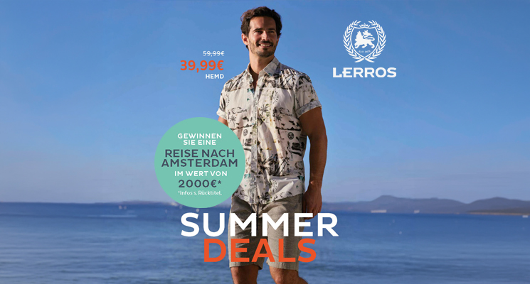 Lerros Summer Sale mit Hinweis zur Gewinnspielteilnahme Reise nach Amsterdam