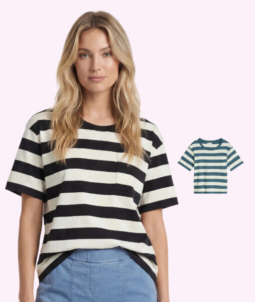 Reduziertes Damen T-Shirt Marc O’Polo Gr. XS – XXL mit Streifen in schwarz weiß, auch in weiß mintgrün erhältlich