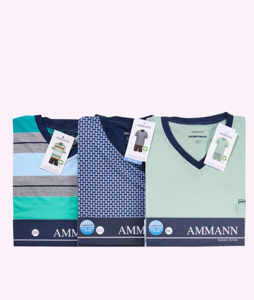 Reduzierte Herren Schlafanzug kurz aus der aktuellen Kollektion, Ammann Gr. 48 – 58 in verschiedenen Farben und Mustern