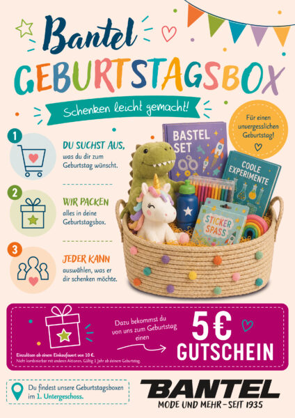 Um die Geschenkauswahl für Kindergeburtstage zu erleichtern gibt es bei Bantel den Geburtstagsbox-Service.