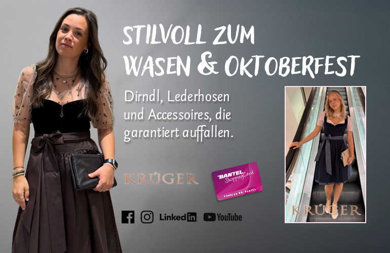 Trachtenmode und Dirndl bei Bantel mit 2 gezeigten Dirndl von Krüger