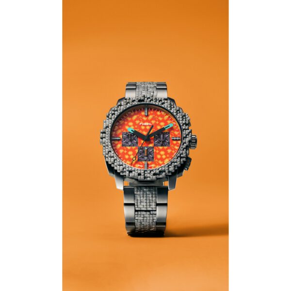 FOSSIL x Minecraft siber orangene Uhr