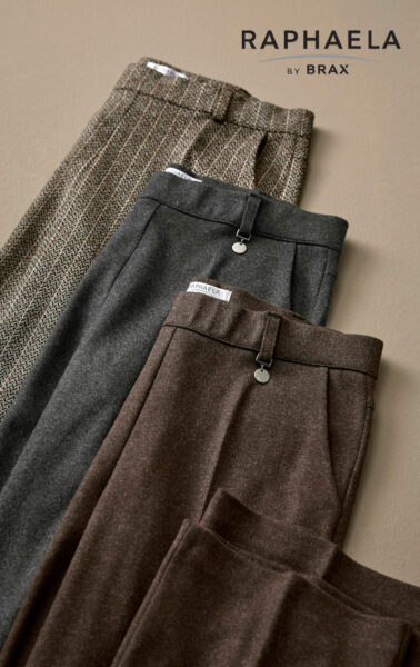 3 Raphaela by BRAX Hosen in braun, grau und hellbraun mit Streifen